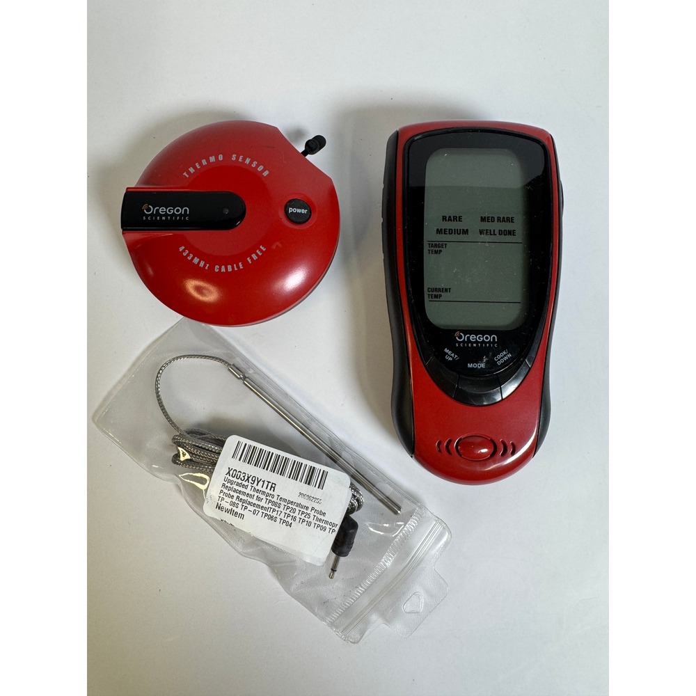 Oregon Scientific AW131 Wireless BBQ Thermometer Red AWR129 with New Probe Set